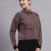 S13_BLACK_01_5-min Turtle Neck Houndstooth Design Premium Acrylic Wool Women’s Knitted Top & Sweater