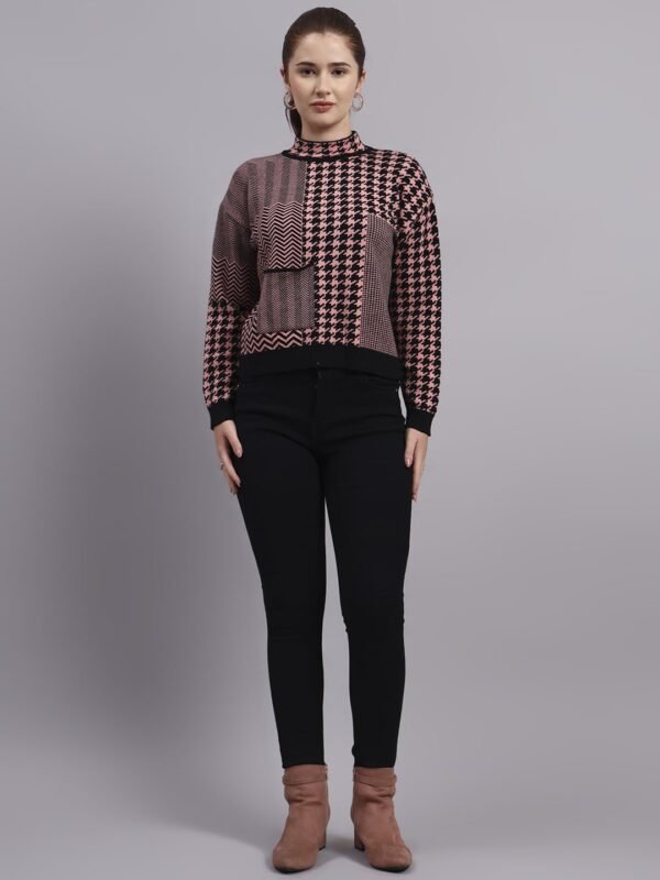S13_BLACK_01_7-min Turtle Neck Houndstooth Design Premium Acrylic Wool Women’s Knitted Top & Sweater