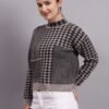 Turtle Neck Houndstooth Design Premium Acrylic Wool Women Knitted Top & Sweater