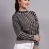 Turtle Neck Houndstooth Design Premium Acrylic Wool Women Knitted Top & Sweater
