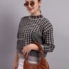 Turtle Neck Houndstooth Design Premium Acrylic Wool Women Knitted Top & Sweater