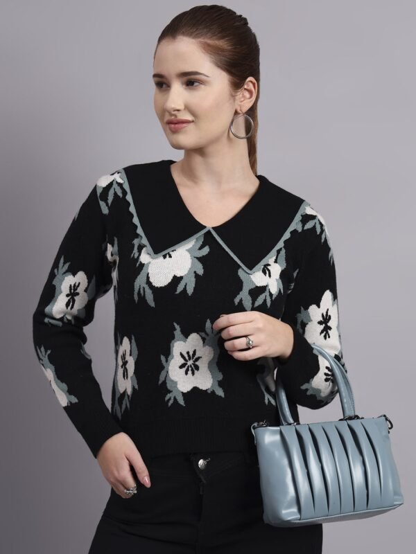 S14_BLACK_01_2-min Flower Matrix Design With Premium Acrylic Wool Women Black Knitted Top Sweater