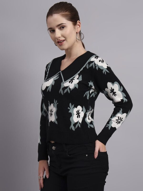 S14_BLACK_01_4-min Flower Matrix Design With Premium Acrylic Wool Women Black Knitted Top Sweater