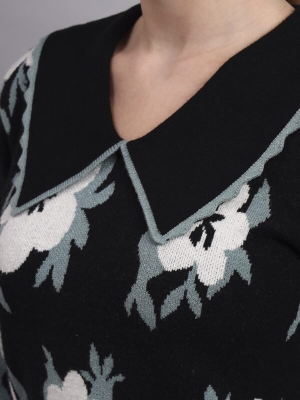 S14_BLACK_01_6-min Flower Matrix Design With Premium Acrylic Wool Women Black Knitted Top Sweater