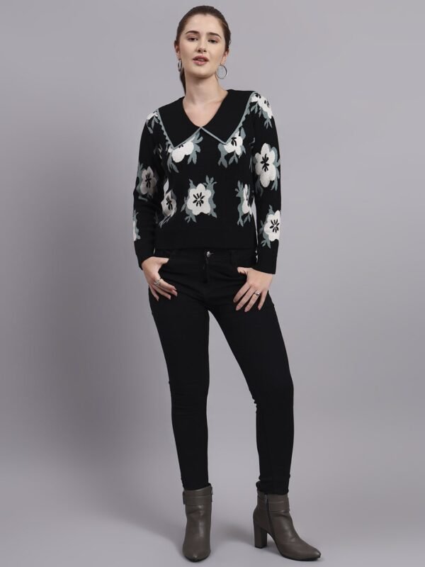 S14_BLACK_01_7-min Flower Matrix Design With Premium Acrylic Wool Women Black Knitted Top Sweater