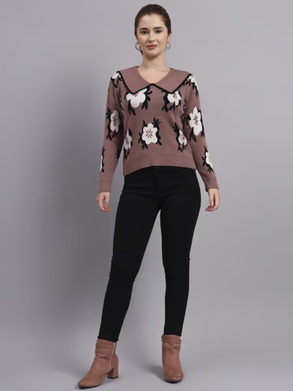 Spread Collar Flower Matrix Design | Premium Acrylic Wool Women Mauve Top Sweater