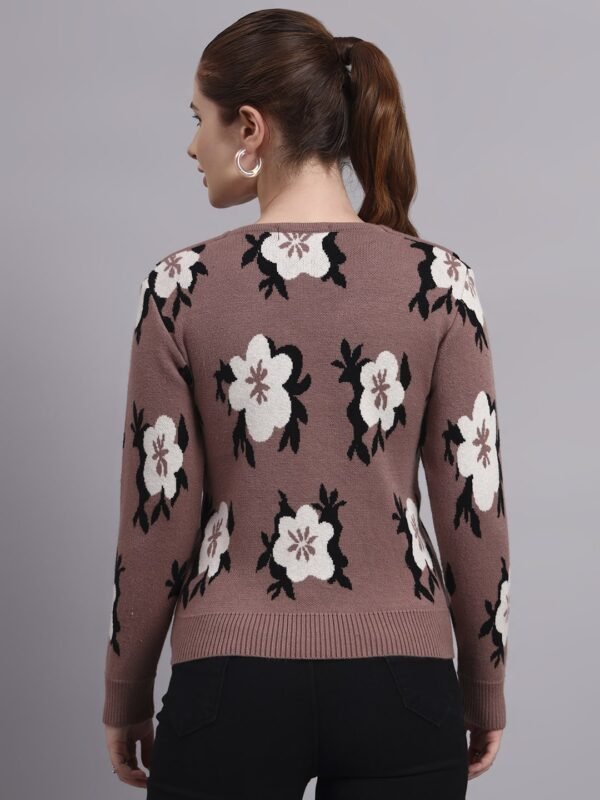 Spread Collar Flower Matrix Design | Premium Acrylic Wool Women Mauve Top Sweater
