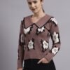 Spread Collar Flower Matrix Design | Premium Acrylic Wool Women Mauve Top Sweater