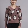 Spread Collar Flower Matrix Design | Premium Acrylic Wool Women Mauve Top Sweater