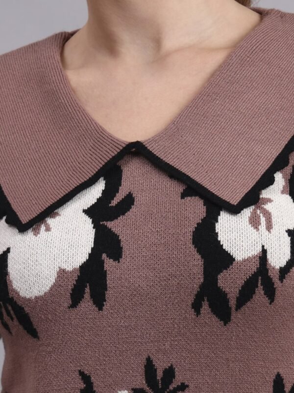 Spread Collar Flower Matrix Design | Premium Acrylic Wool Women Mauve Top Sweater