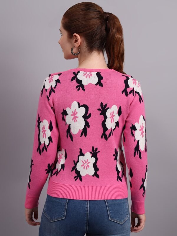 S14_PINK_01_3-min Spread Collar Flower Matrix Design | Premium Acrylic Wool Women Pink Knitted Top Sweater