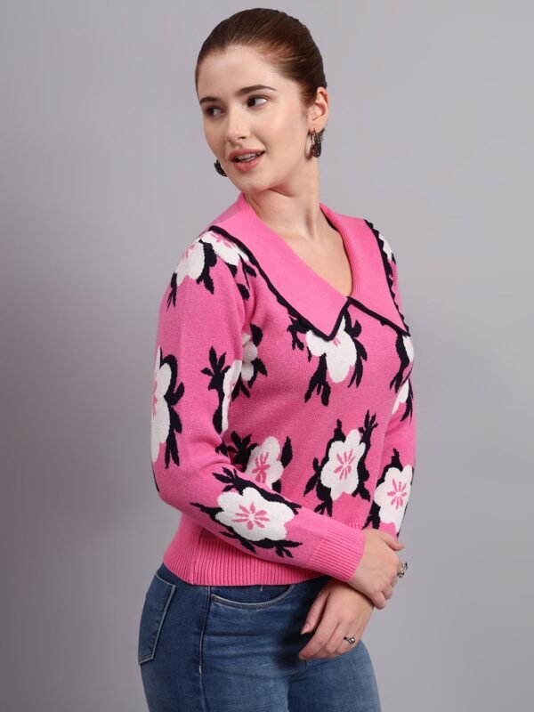 S14_PINK_01_5-min Spread Collar Flower Matrix Design | Premium Acrylic Wool Women Pink Knitted Top Sweater