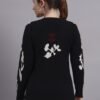 Spread Collar Abstract Flower Matrix Design | Premium Acrylic Wool Black Knitted Top Sweater