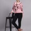 Women’s peach pink spread scallop collar abstract flower matrix premium acrylic wool knitted sweater top