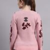 Spread Collar Abstract Flower Matrix Design | Premium Acrylic Wool Peach Pink Knitted Top Sweater