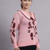 Spread Collar Abstract Flower Matrix Design | Premium Acrylic Wool Peach Pink Knitted Top Sweater