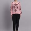 Spread Collar Abstract Flower Matrix Design | Premium Acrylic Wool Peach Pink Knitted Top Sweater