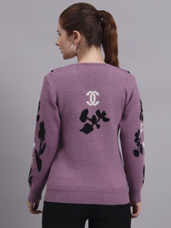 Spread Collar Premium Acrylic Wool Women Purple Knitted Top Sweater