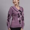 Spread Collar Premium Acrylic Wool Women Purple Knitted Top Sweater