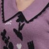 Spread Collar Premium Acrylic Wool Women Purple Knitted Top Sweater