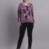 Women’s purple spread scallop collar abstract flower matrix premium acrylic wool knitted sweater top