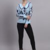 Spread Collar Premium Acrylic Wool Women Sky Blue Knitted Top & Sweater