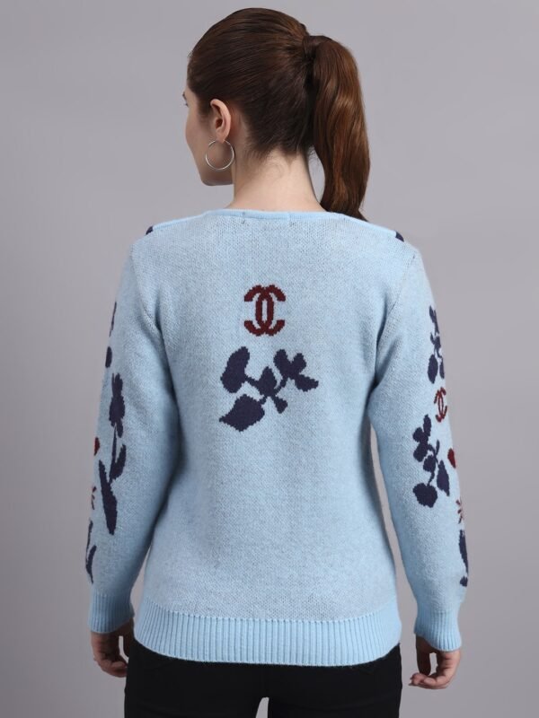 Spread Collar Premium Acrylic Wool Women Sky Blue Knitted Top & Sweater