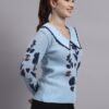 Spread Collar Premium Acrylic Wool Women Sky Blue Knitted Top & Sweater