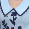 Spread Collar Premium Acrylic Wool Women Sky Blue Knitted Top & Sweater