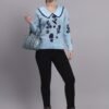 Spread Collar Premium Acrylic Wool Women Sky Blue Knitted Top & Sweater