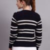 Spread Collar Striped Button-Down | Premium Acrylic Wool Women Knitted Black Top Sweater