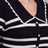 Spread Collar Striped Button-Down | Premium Acrylic Wool Women Knitted Black Top Sweater