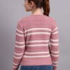 Spread Collar Striped Button-Down | Premium Acrylic Wool Women Knitted Onion Pink Top Sweater
