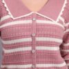Spread Collar Striped Button-Down | Premium Acrylic Wool Women Knitted Onion Pink Top Sweater