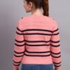 S16_PEACH_01_3 Premium Acrylic Wool Knitted Peach Top Sweater | Spread Collar Striped Button-Down