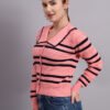 S16_PEACH_01_4 Premium Acrylic Wool Knitted Peach Top Sweater | Spread Collar Striped Button-Down