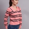 S16_PEACH_01_5 Premium Acrylic Wool Knitted Peach Top Sweater | Spread Collar Striped Button-Down