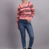 S16_PEACH_01_7 Premium Acrylic Wool Knitted Peach Top Sweater | Spread Collar Striped Button-Down