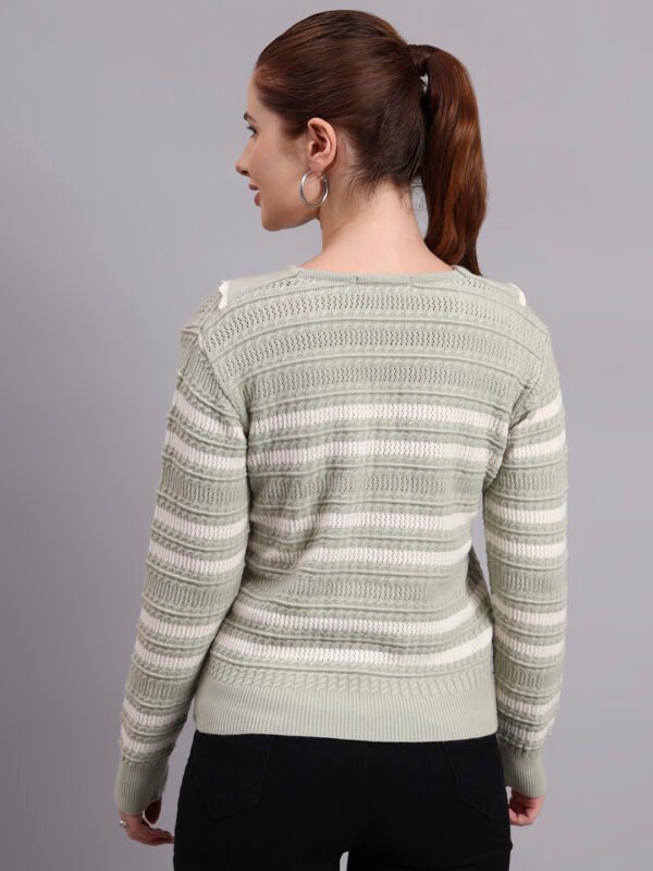 S16_PISTA_01_3 Spread Collar Striped Button-Down | Premium Acrylic Wool Women Knitted Pistachio Green Top Sweater