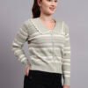 S16_PISTA_01_5 Spread Collar Striped Button-Down | Premium Acrylic Wool Women Knitted Pistachio Green Top Sweater