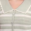 S16_PISTA_01_6 Spread Collar Striped Button-Down | Premium Acrylic Wool Women Knitted Pistachio Green Top Sweater