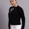 S17_BLACK_01_4 Embroidered Floral Texture Crew Neck | Premium Acrylic Wool Black Knitted Sweater