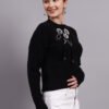S17_BLACK_01_5 Embroidered Floral Texture Crew Neck | Premium Acrylic Wool Black Knitted Sweater