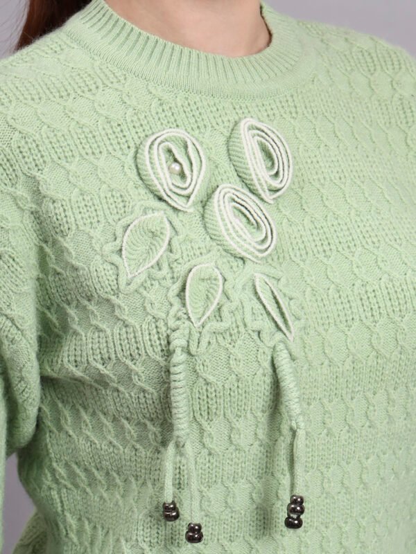 S17_LIGHTGREEN_01_6 Embroidered Floral Texture Crew Neck | Premium Acrylic Wool Light Green Knitted Sweater