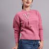 Women’s pink crew neck embroidered floral texture premium acrylic wool knitted sweater Women’s pink crew neck embroidered floral texture premium acrylic wool knitted sweater