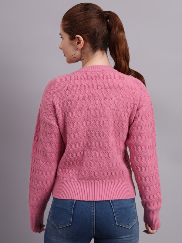 S17_PINK_01_3 Embroidered Floral Texture | Premium Acrylic Wool Pink Knitted Sweater