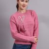 S17_PINK_01_5 Embroidered Floral Texture | Premium Acrylic Wool Pink Knitted Sweater