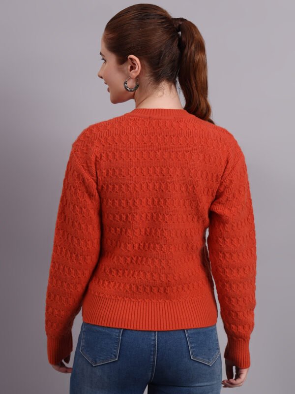 S17_RUST_01_3 Embroidered Floral Texture | Premium Acrylic Wool Rust Knitted Sweater