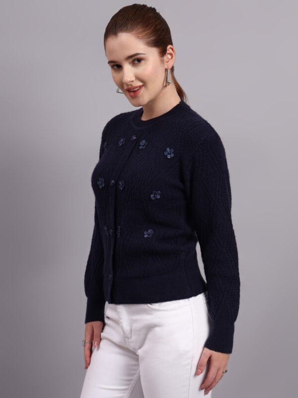 Button-Down Daisy Embroidered Knit Cardigan | Premium Acrylic Wool Women Sweater