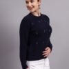 Button-Down Daisy Embroidered Knit Cardigan | Premium Acrylic Wool Women Sweater